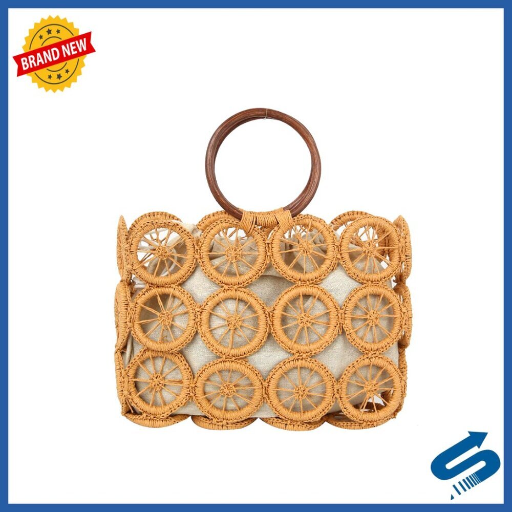 Mesh Woven Handbag Top Handle Beach Bag Removable Liner Chic Summer Tote